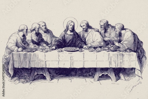 Biblical artwork showing the final meal of Christ.