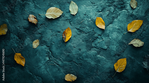 Autumn leaves on textured surface