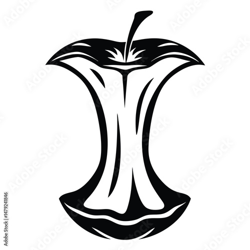 Monochrome illustration of an apple core in an artistic minimalist style
