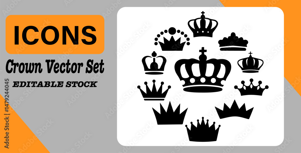 Fototapeta premium Crown Silhouette Set: Royal Headwear Vector Illustrations