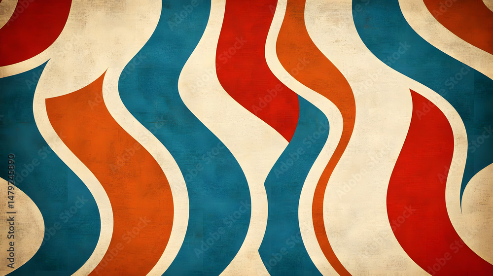 Obraz premium Abstract Waves: Teal, Red, Orange Design