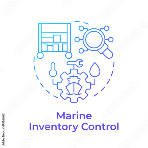 Marine inventory control blue gradient concept icon. Vessel parts and tools regulation. Technical ship management. Round shape line illustration. Abstract idea. Graphic design. Easy to use in booklet
