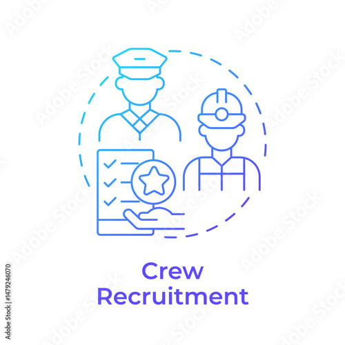 Crew recruitment blue gradient concept icon. Hiring competent and certified seafarers. Maritime staff management. Round shape line illustration. Abstract idea. Graphic design. Easy to use in booklet