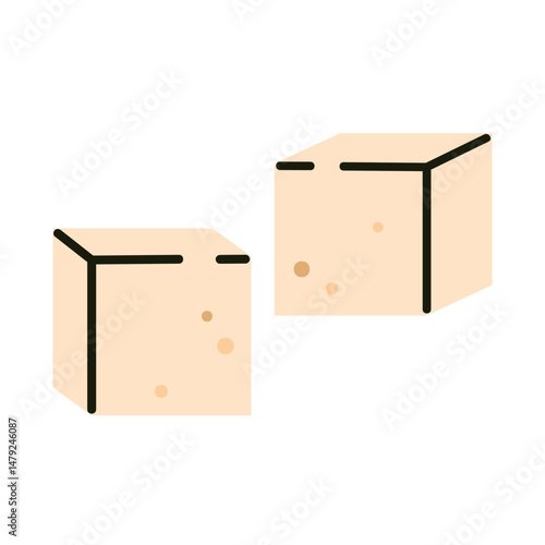 Sugar cubes illustration in a simple flat cartoon style. Refined sugar cubes. Classic sweetener for tea, coffee, and beverages. Vector illustration in cartoon style. Isolated on white background
