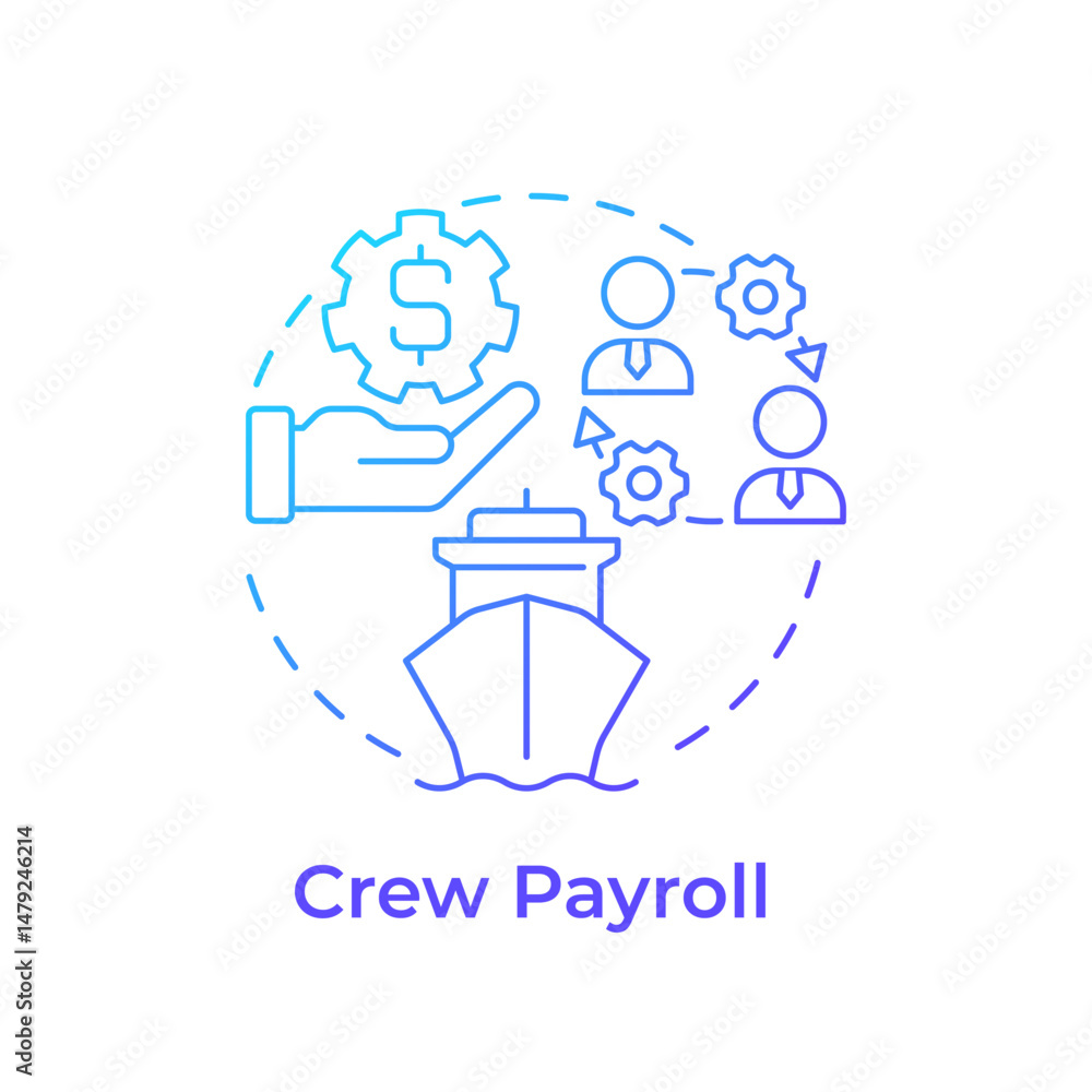 Crew payroll blue gradient concept icon. Accurate salary processing for seafarers. Maritime staff management. Round shape line illustration. Abstract idea. Graphic design. Easy to use in booklet Crew payroll blue gradient concept icon. Accurate salary processing for seafarers. Maritime staff management. Round shape line illustration. Abstract idea. Graphic design. Easy to use in booklet