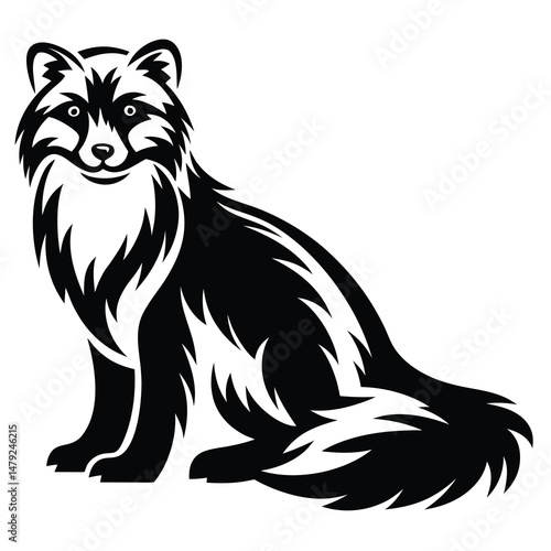 Monochrome Vector Image of a Majestic Raccoon Dog Sitting Posing Nicely