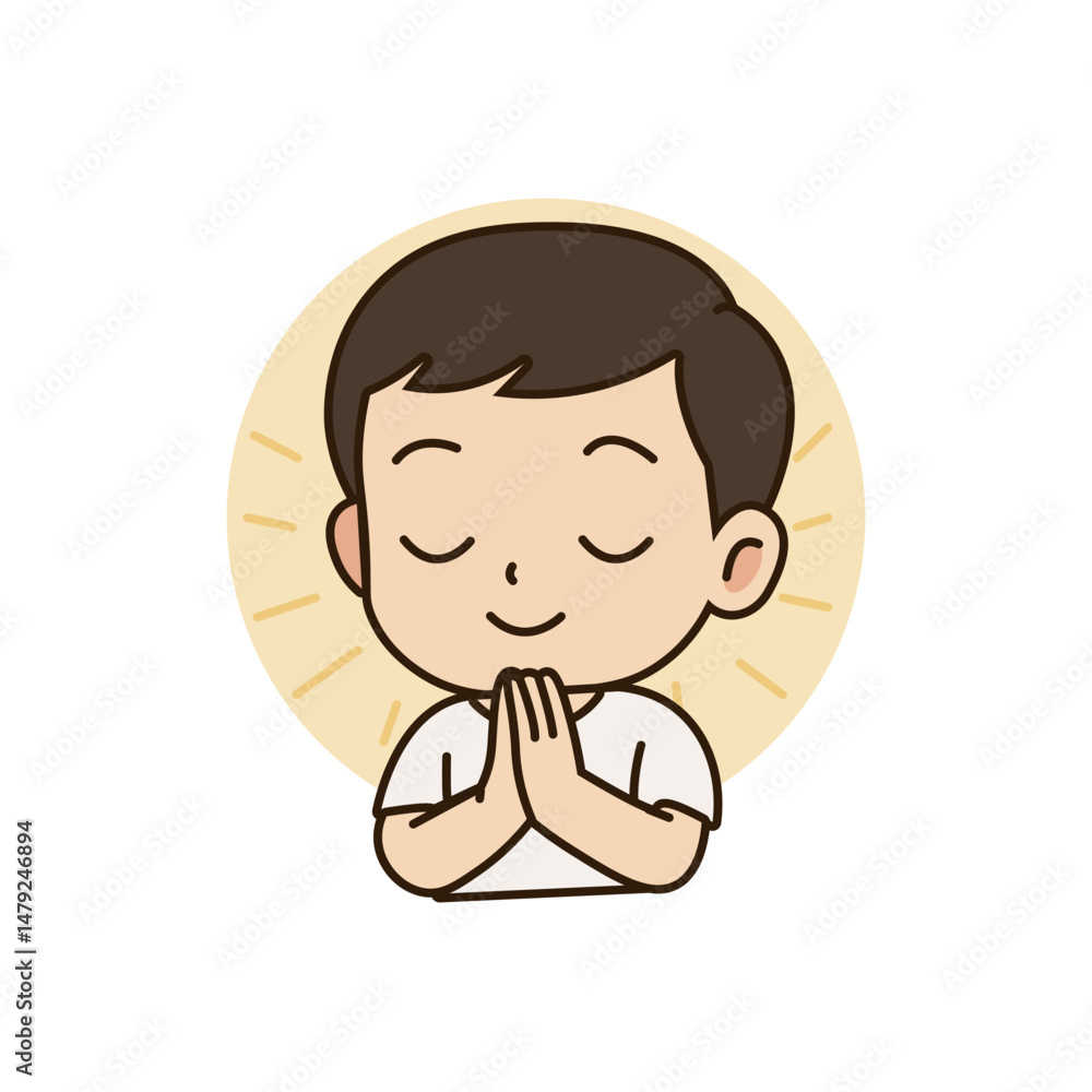 cute boy meditating in white clothes cartoon character cute boy meditating in white clothes cartoon character