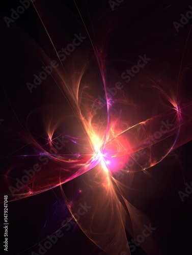 Vibrant Abstract Light Explosion with Ethereal Swirls and Dynamic Color Transitions in Dark Space Environment