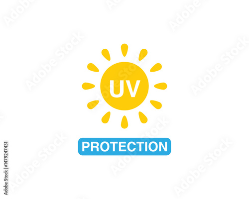 UV protection icon. Sun light ultraviolet logo. Uv rays protect icon. UV radiation icon. Spf cream, sunscreen spf, skincare sign. Sun uv protection icon. 
