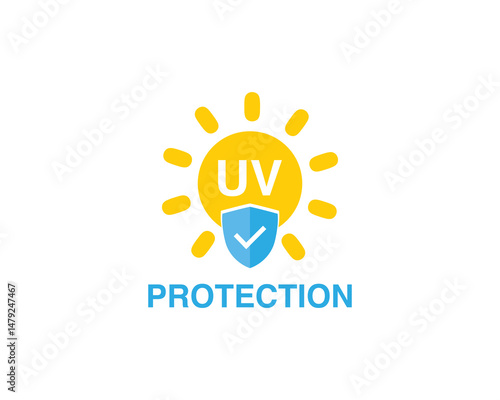 UV protection icon. Sun light ultraviolet logo. Uv rays protect icon. UV radiation icon. Spf cream, sunscreen spf, skincare sign. Sun uv protection icon. 