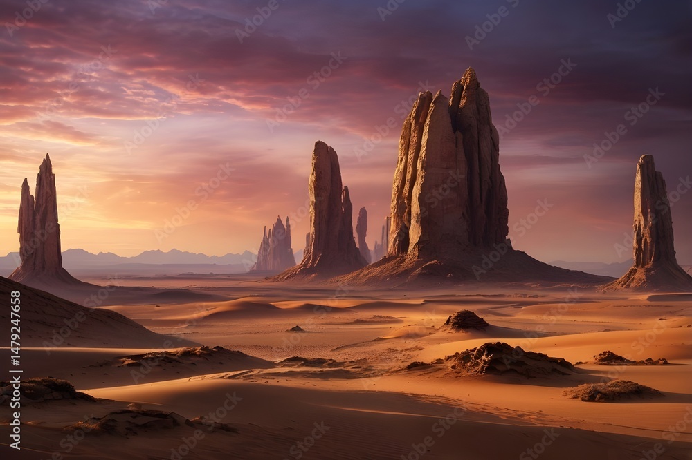 Naklejka premium Cinematic Sci-Fi Desert Landscape