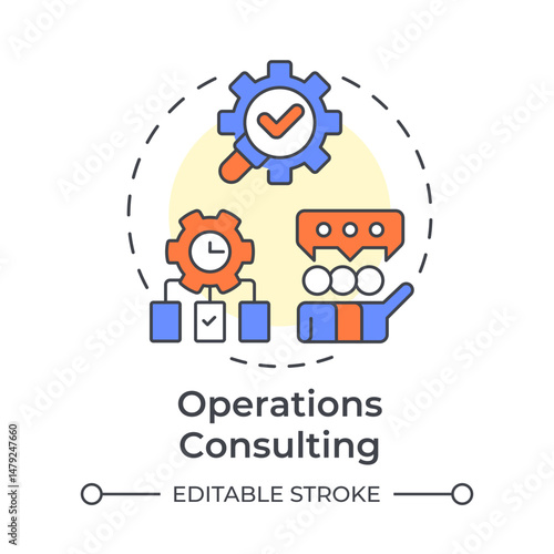 Operations consulting multi color concept icon. Teamwork organization, collaboration. Task management. Round shape line illustration. Abstract idea. Graphic design. Easy to use in infographic