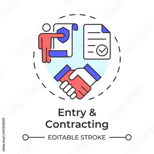 Entry and contracting multi color concept icon. Responsibilities, agreements. Teamwork organization. Round shape line illustration. Abstract idea. Graphic design. Easy to use in infographic
