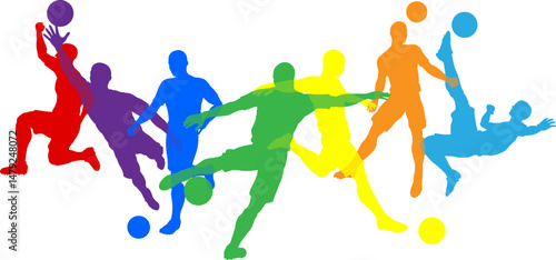 Silhouette soccer football player set. Active sports people healthy players fitness silhouettes concept.