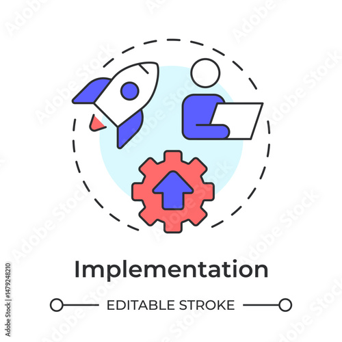 Implementation multi color concept icon. Efficiency increase. Performance monitoring. Round shape line illustration. Abstract idea. Graphic design. Easy to use in infographic, presentation