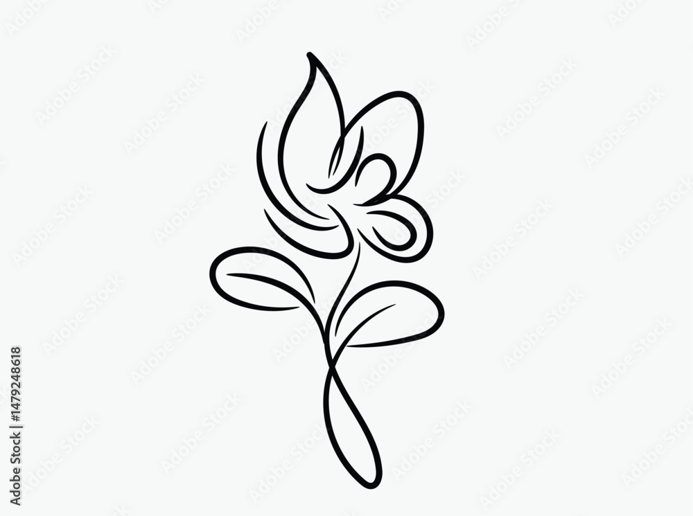 Elegant Black Line Art Drawing of a Butterfly Flower Design Elegant Black Line Art Drawing of a Butterfly Flower Design