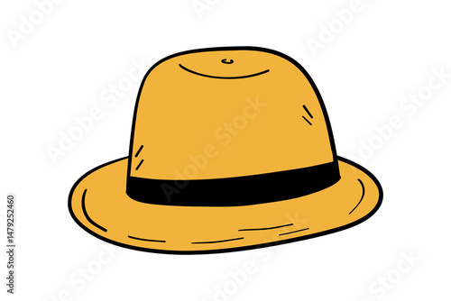 Hand-drawn yellow hat illustration in playful doodle style, isolated design element. Ideal for fashion branding, accessory store promotions and summer marketing materials