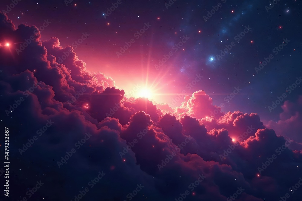 Fototapeta premium Distant nebula glowing intensely in deep space, reflection nebula, galactic