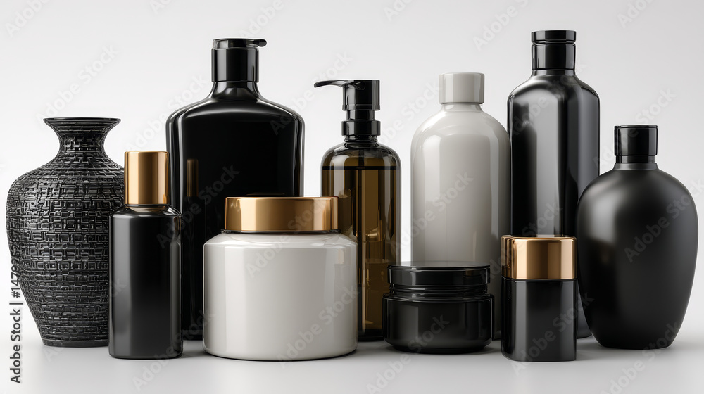 3d realistic vector cream bottles and jars in black. Isolated on white background. 3d realistic vector cream bottles and jars in black. Isolated on white background.