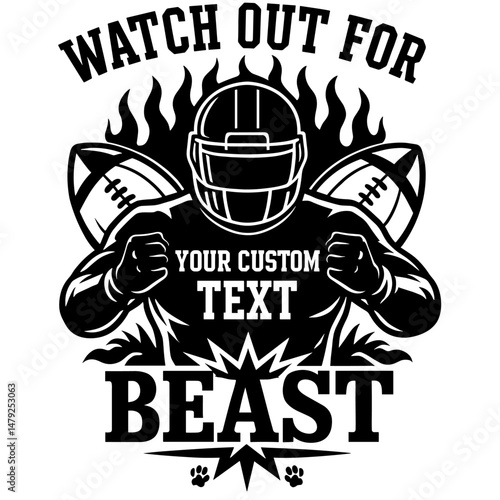 Watch Out for Beast Football Player with Wings and Custom Text Area  
