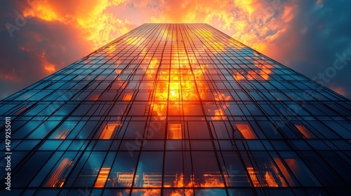 Wallpaper Mural Modern skyscraper reflecting fiery sunset Torontodigital.ca