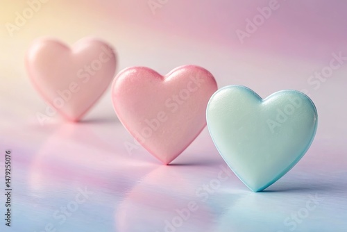 Three Translucent Hearts on a Soft Pastel Surface