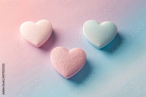 Three Translucent Hearts on a Soft Pastel Surface
