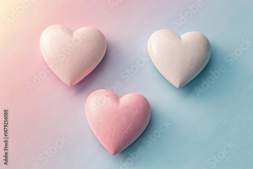 Three Translucent Hearts on a Soft Pastel Surface