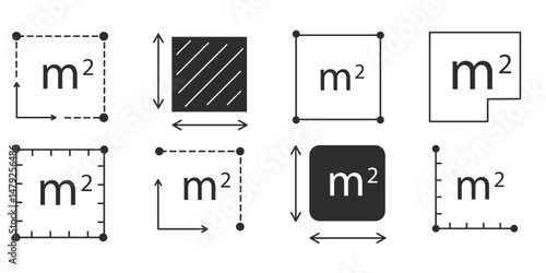 Square meter icon line quantity area, m2 measuring area sign symbol. Simple territory measurement. Flat area square meter.