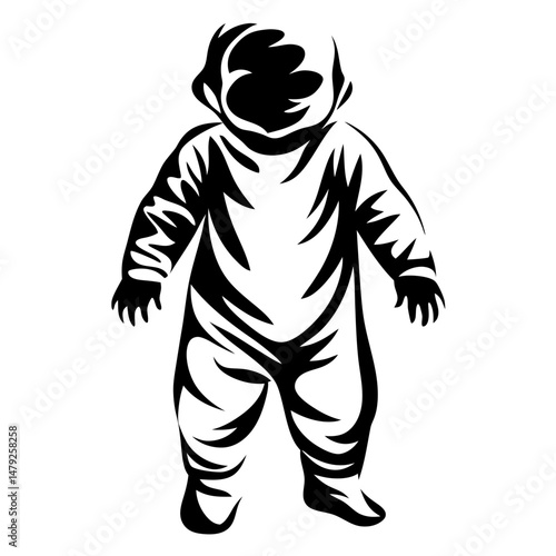 Stylized Black and White Image of a Baby Wearing a Bodysuit