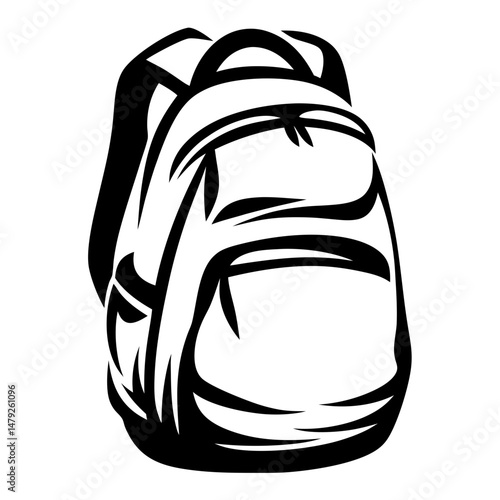 Monochrome illustration of a backpack, perfect for school and everyday activities