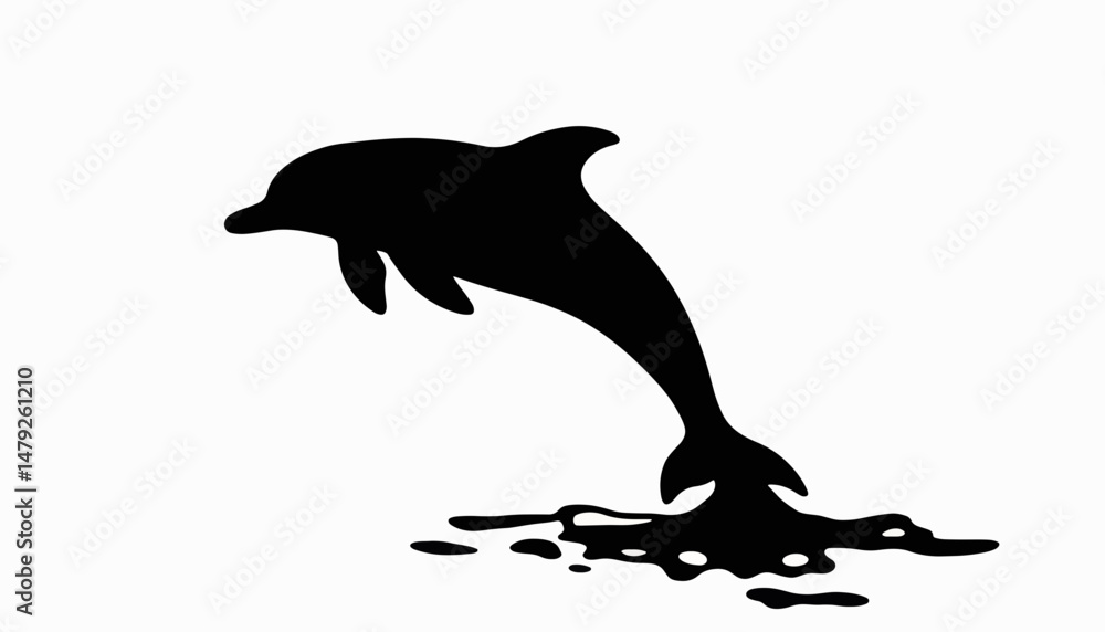 Fototapeta premium Dolphin silhouette leaping from water against white background, freedom