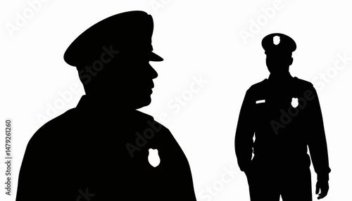 Police officer silhouettes in black and white, law enforcement symbolism