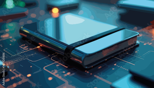 Futuristic smart e-diary on digital desktop, advanced technology