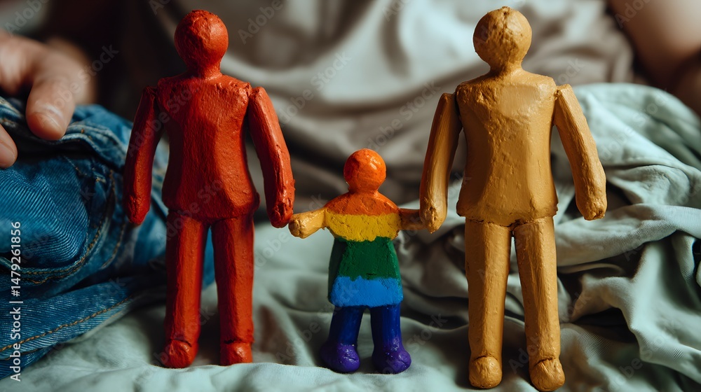 Obraz premium Colorful Figures Representing Family Dynamics and Diversity in Modern Society and Relationships