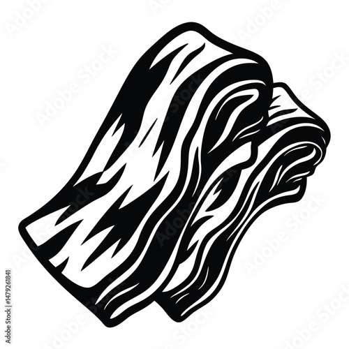 Monochrome illustration of abstract fabric folds with dynamic wavelike patterns in black and white