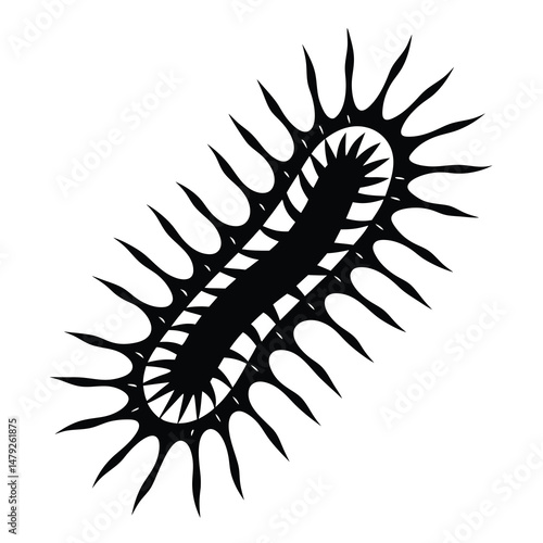 Abstract black and white design with spiky edges and oblong shape