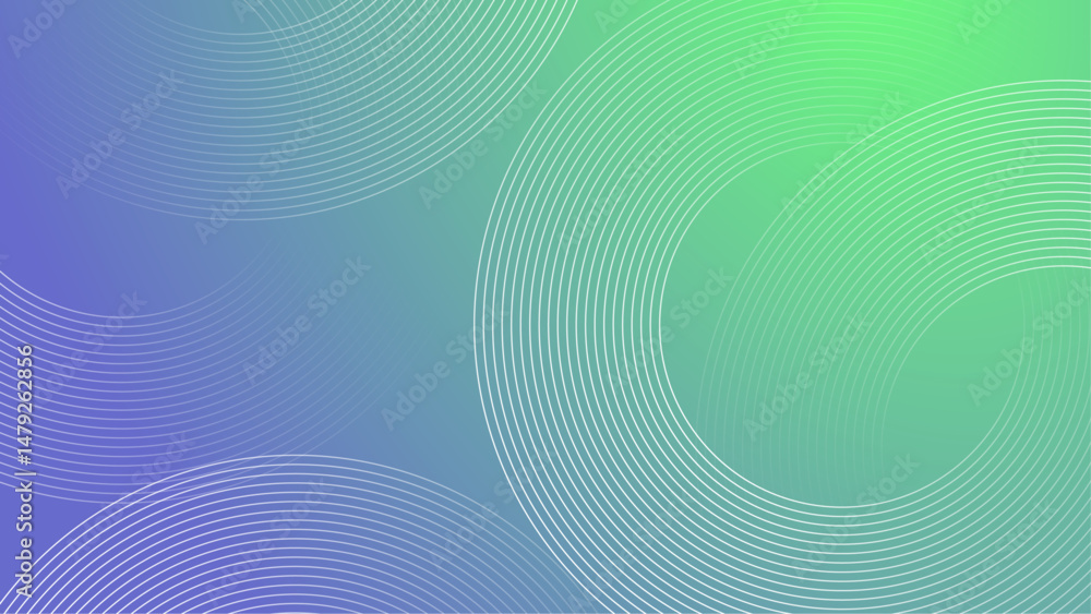 Naklejka premium Green and blue gradient background with white concentric circles. Perfect for presentations, design projects, websites, and digital backgrounds. Great for modern visuals.