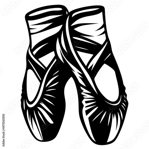Elegant monochrome ballet shoes in artistic vector illustration with classic style