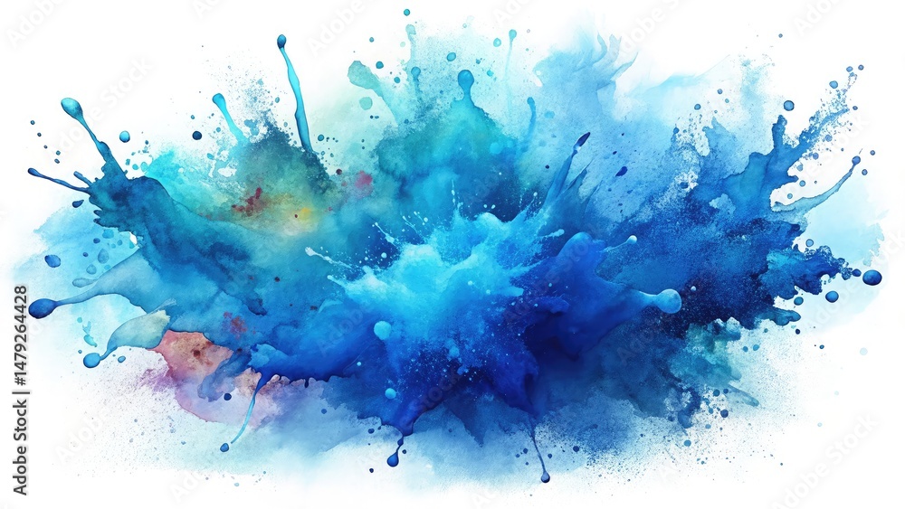 Fototapeta premium Abstract watercolor explosion in shades of blue artistic paint splash design element