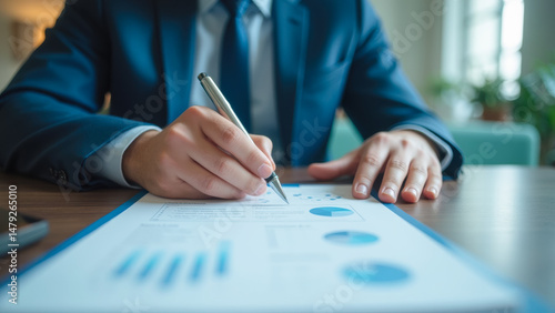 Wallpaper Mural Business Professional Writing on Report with Charts and Data Analysis in Office Setting Torontodigital.ca