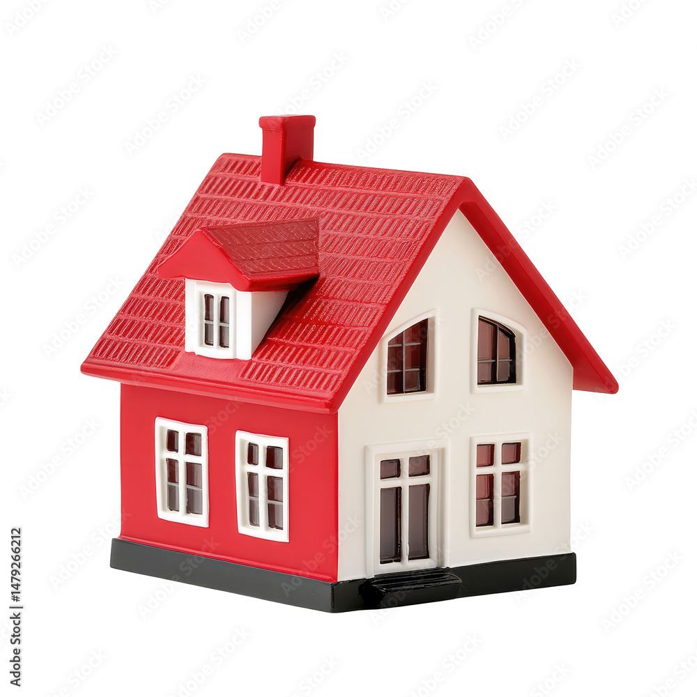 Miniature residential house with red roof and white walls Miniature residential house with red roof and white walls