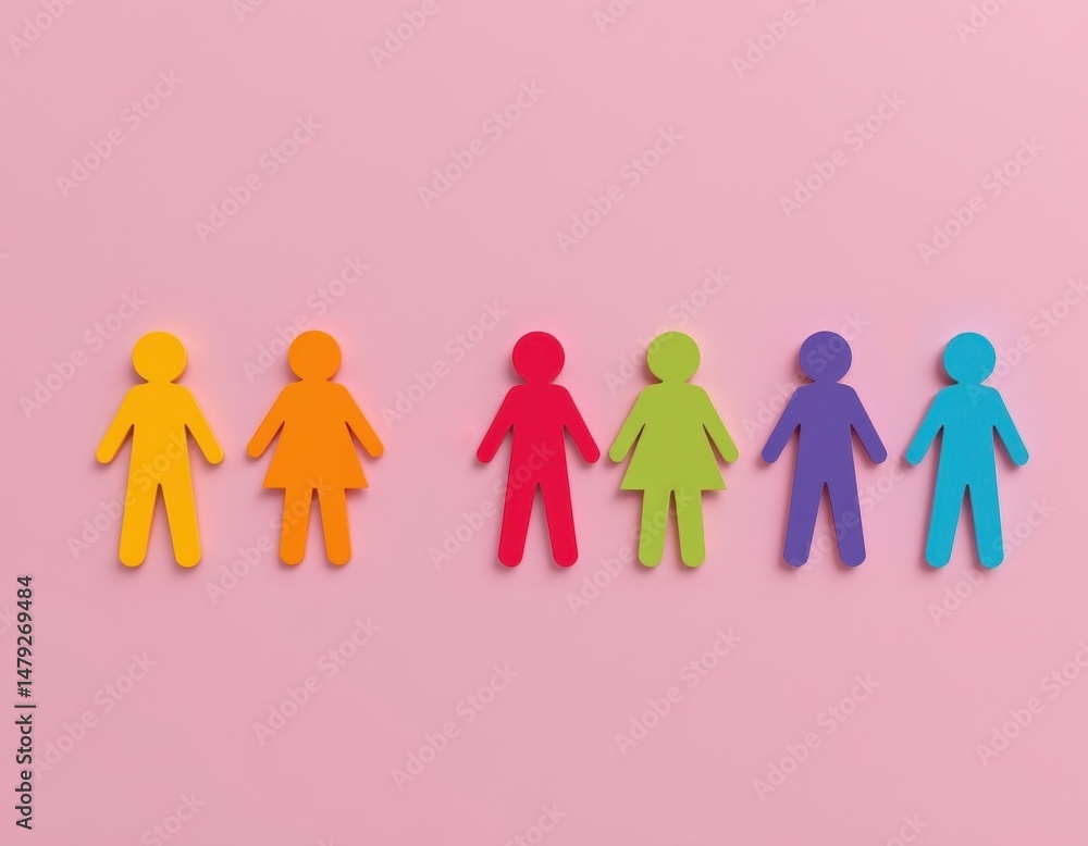 photorealistic digital art of paper cut out figures in various colors connected in a line on a pastel background photorealistic digital art of paper cut out figures in various colors connected in a line on a pastel background