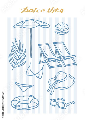 Hand drawn doodle beach poster