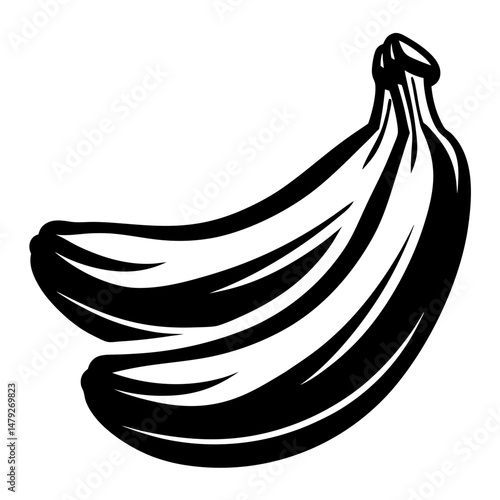 Stylized Black and White Illustration of Two Bananas on a White Background