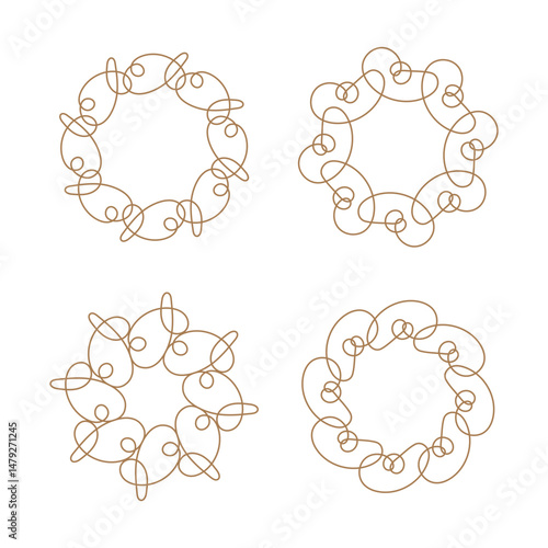 Brown abstract circle line art decoration isolated flat design.