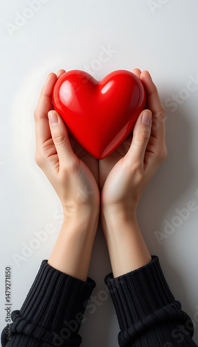 Hand holding a large drop 3D of blood, blood donation concept, top view	