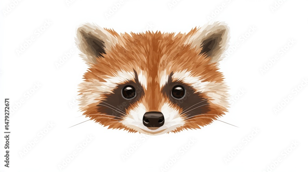 Obraz premium Cute cartoon raccoon head illustration with soft fur details