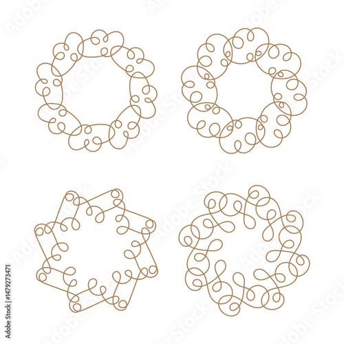 Aesthetic floral circle line art decoration isolated flat design.