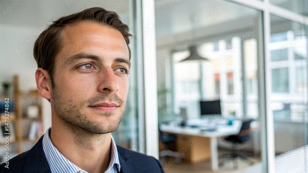 management hybrid vision Concept. Confident man in office setting with modern design elements. management hybrid vision Concept. Confident man in office setting with modern design elements.